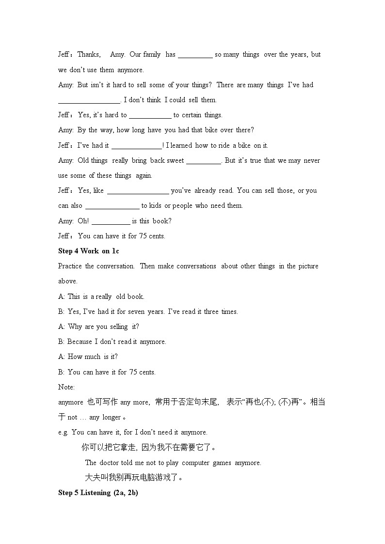 《Unit 10 I’ve had this bike for three years Section B 3a-3b Self check》教学设计3-八年级下册新目标英语【人教版】02