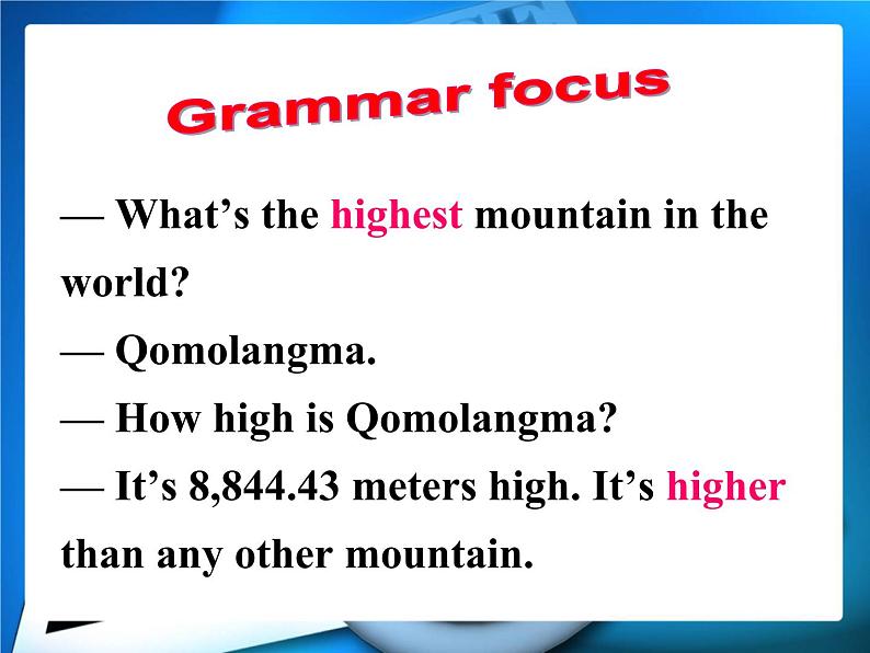 《Unit 7 What’s the highest mountain in the world Section A Grammar focus 4a-4c》PPT课件1-八年级下册新目标英语【人教版06