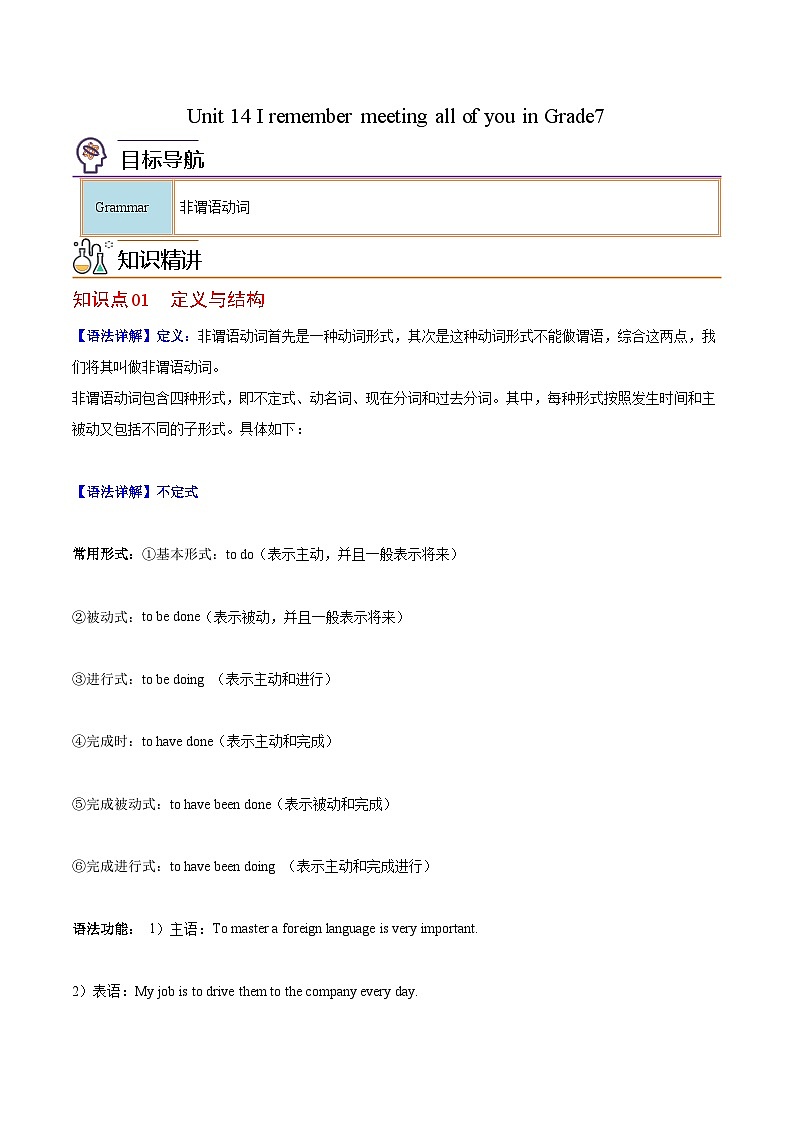 【同步讲义】人教版英语九年级全一册-Unit 14 课时3 Grammar 讲义01