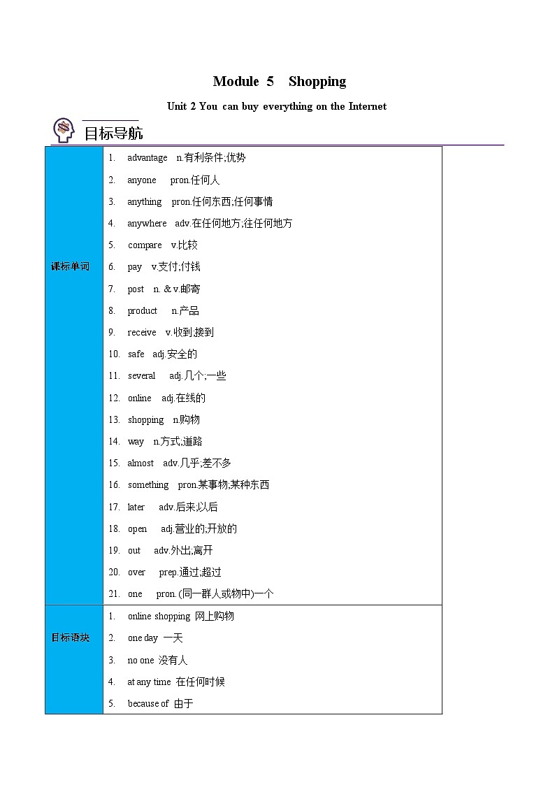 【同步讲义】外研版英语七年级下册-Module 05  Unit 2  You can buy everything on the Internet  讲义01