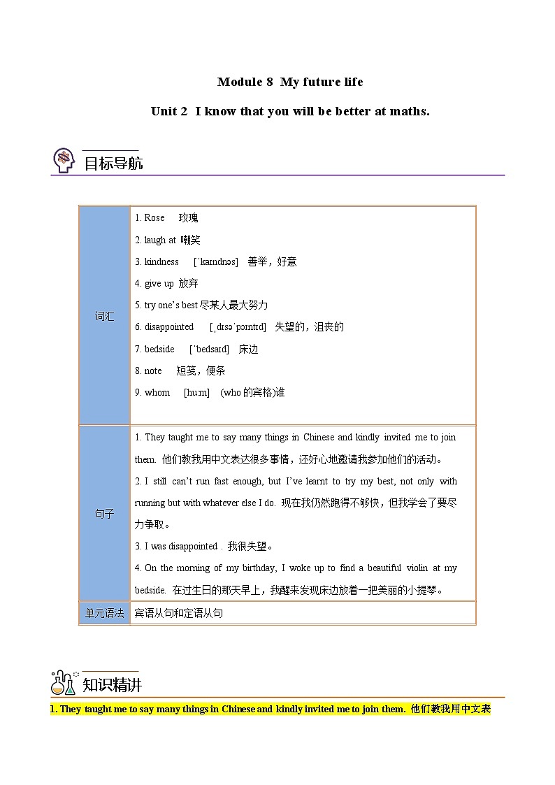 【同步讲义】外研版英语九年级下册-Module 8 Unit 2 讲义（知识精讲+同步练习）01