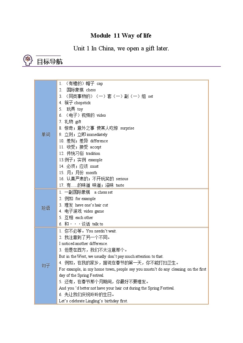 【同步讲义】外研版英语八年级上册-Module 11 Unit 1 讲义（知识精讲+同步练习）01