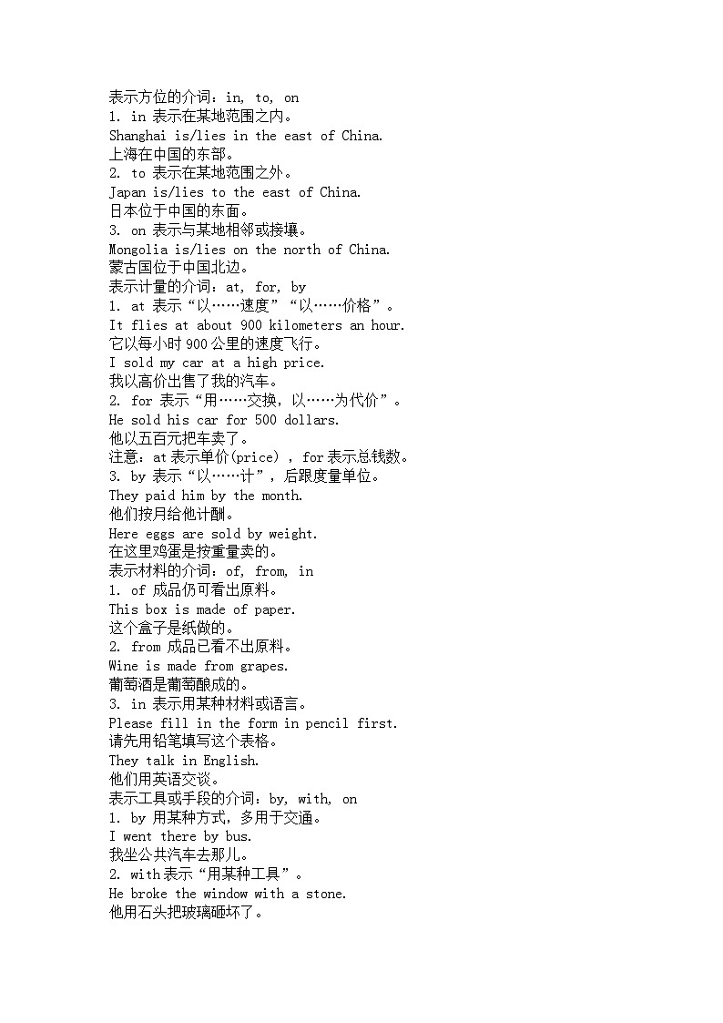 初中英语介词知识点归纳第1页