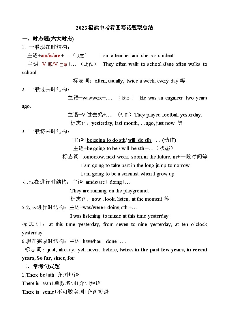 2023年福建省中考英语看图写话题型大归纳第1页