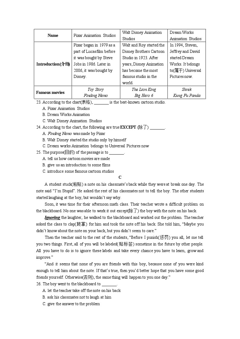 湖南省长沙青竹湖湘一外国语学校2021-2022学年八年级上学期第三次月考英语试卷（Word版含答案）第2页