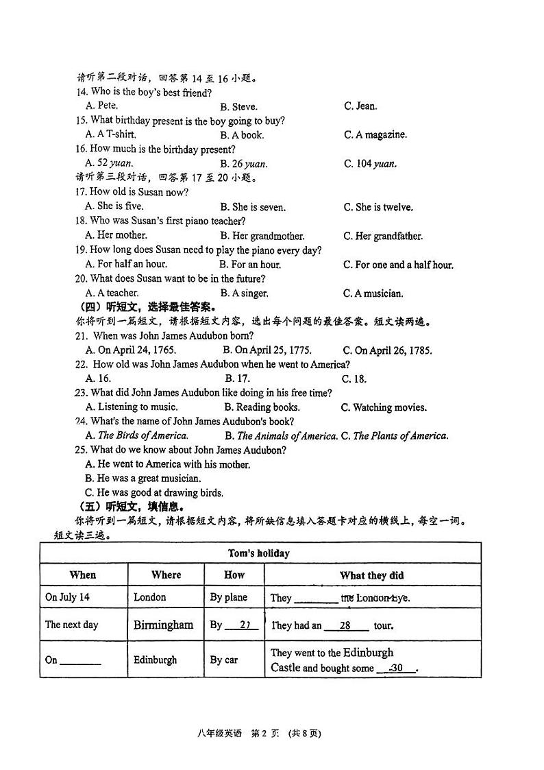 广西南宁市天桃实验学校023-2024学年八年级上学期入学英语试卷02