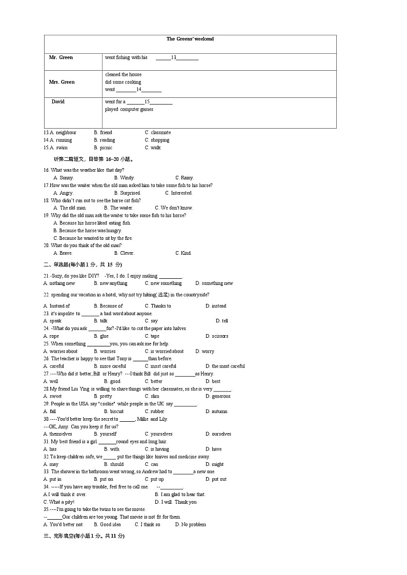 江苏省徐州市树人初级中学+2023-2024+学年八年级上学期开学初调研英语试题02