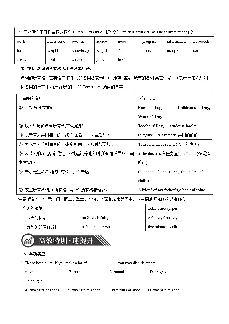 中考英语二轮复习专项突破练习专题01 名词（含答案）第2页