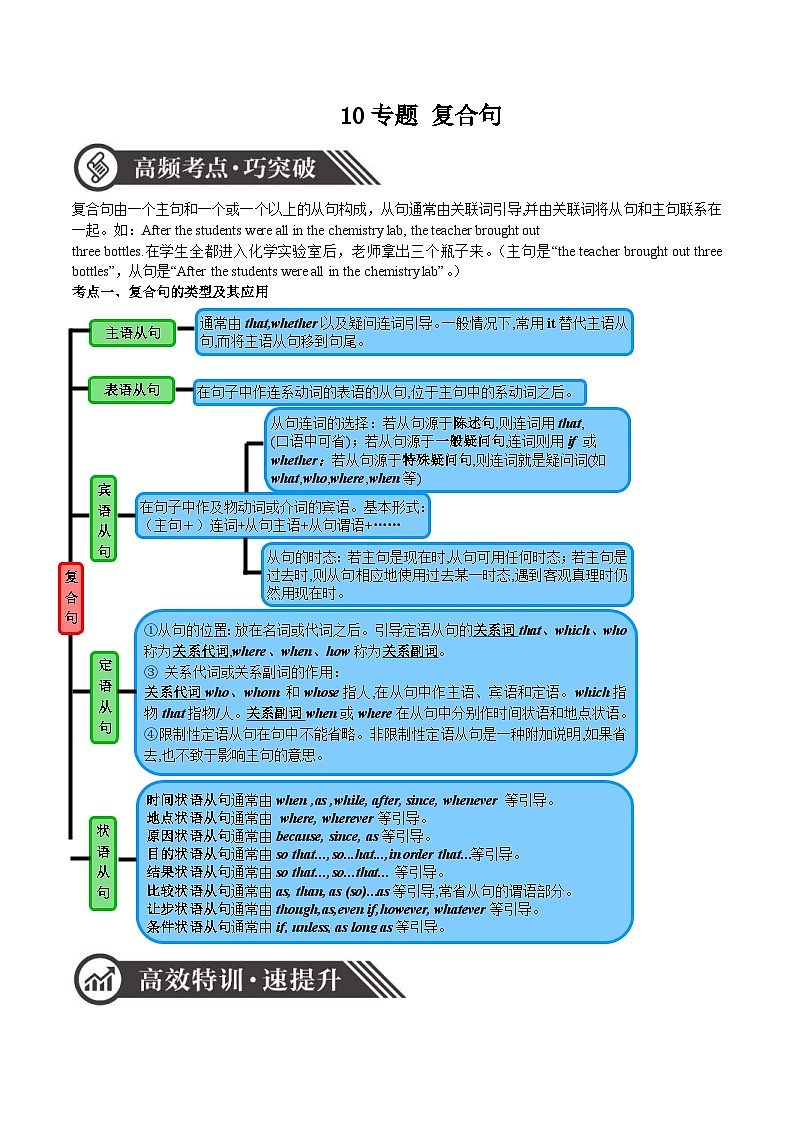 中考英语二轮复习专项突破练习专题10 复合句（含答案）第1页