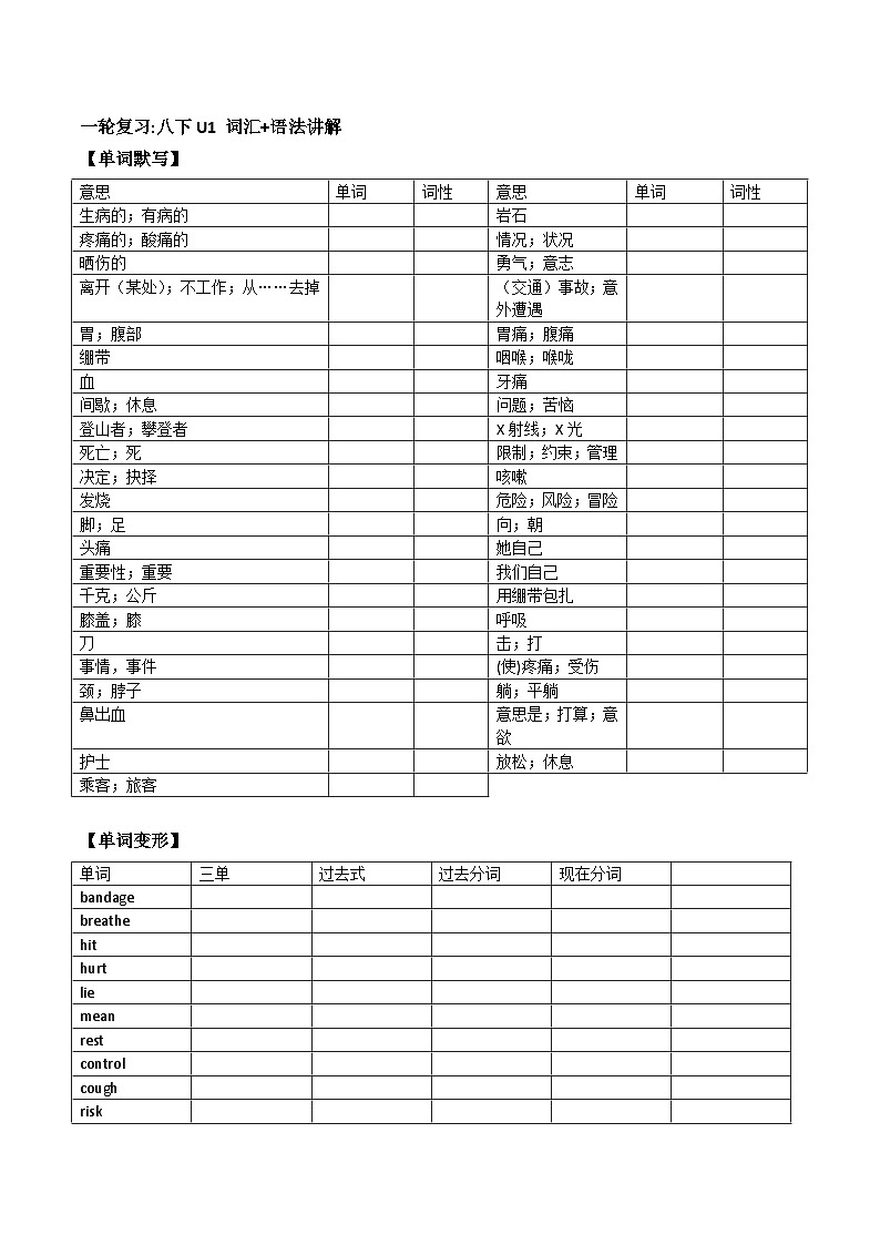 人教版中考英语一轮复习八年级下册Unit 1 （词汇+语法讲解）（含答案）第1页