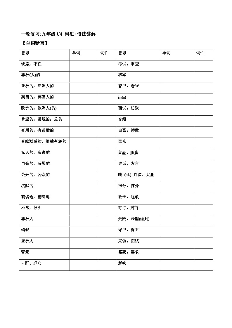 人教版中考英语一轮复习九年级 Unit 4 （词汇+语法讲解）（含答案）第1页