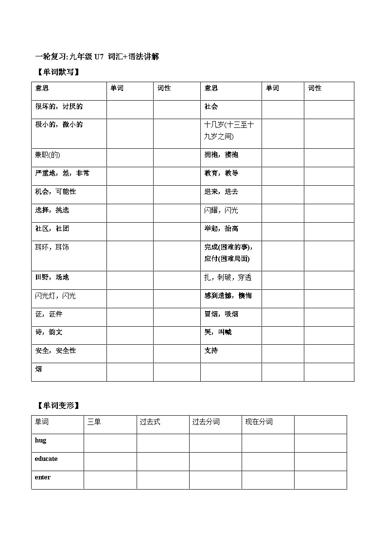 人教版中考英语一轮复习九年级 Unit 7 （词汇+语法讲解）（含答案）第1页