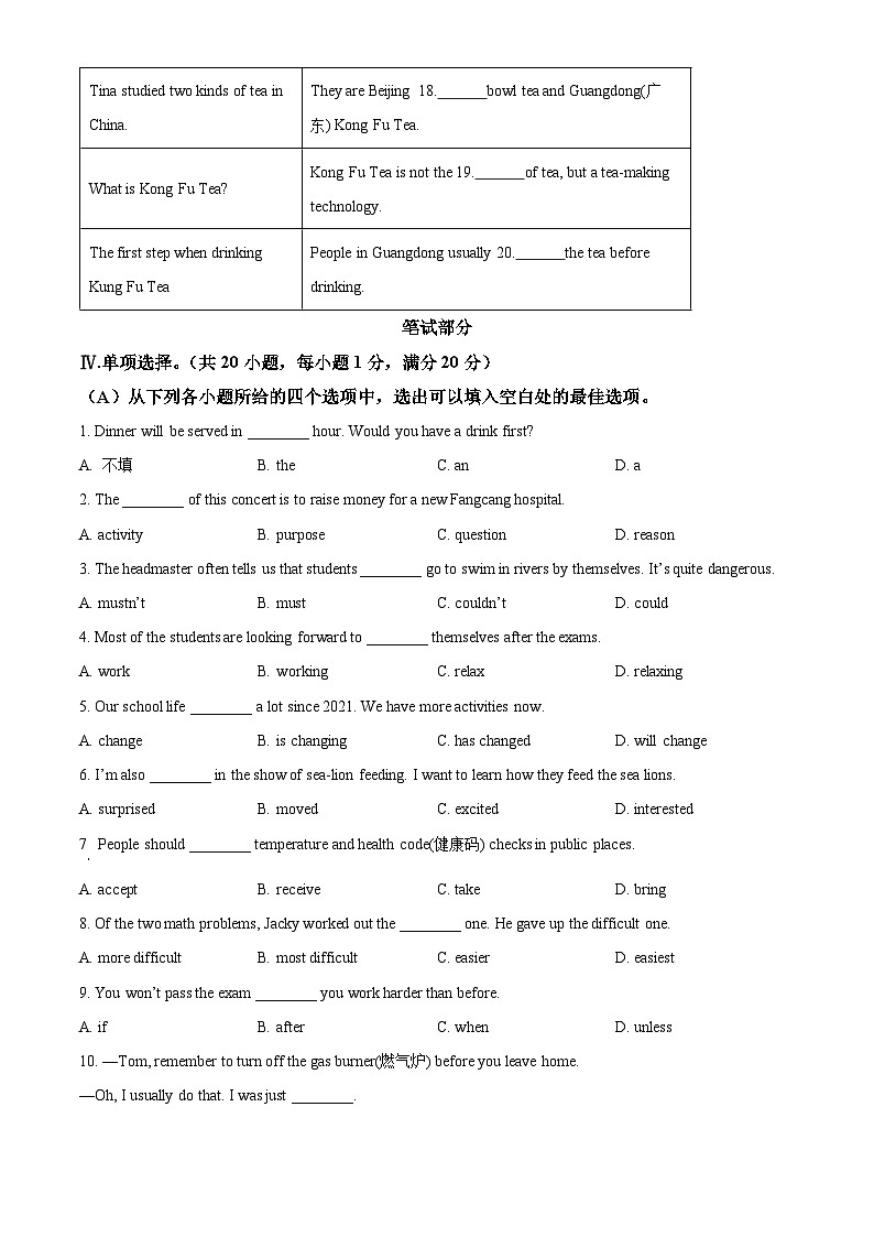 2022年贵州省黔西南州中考英语真题（原卷版）03