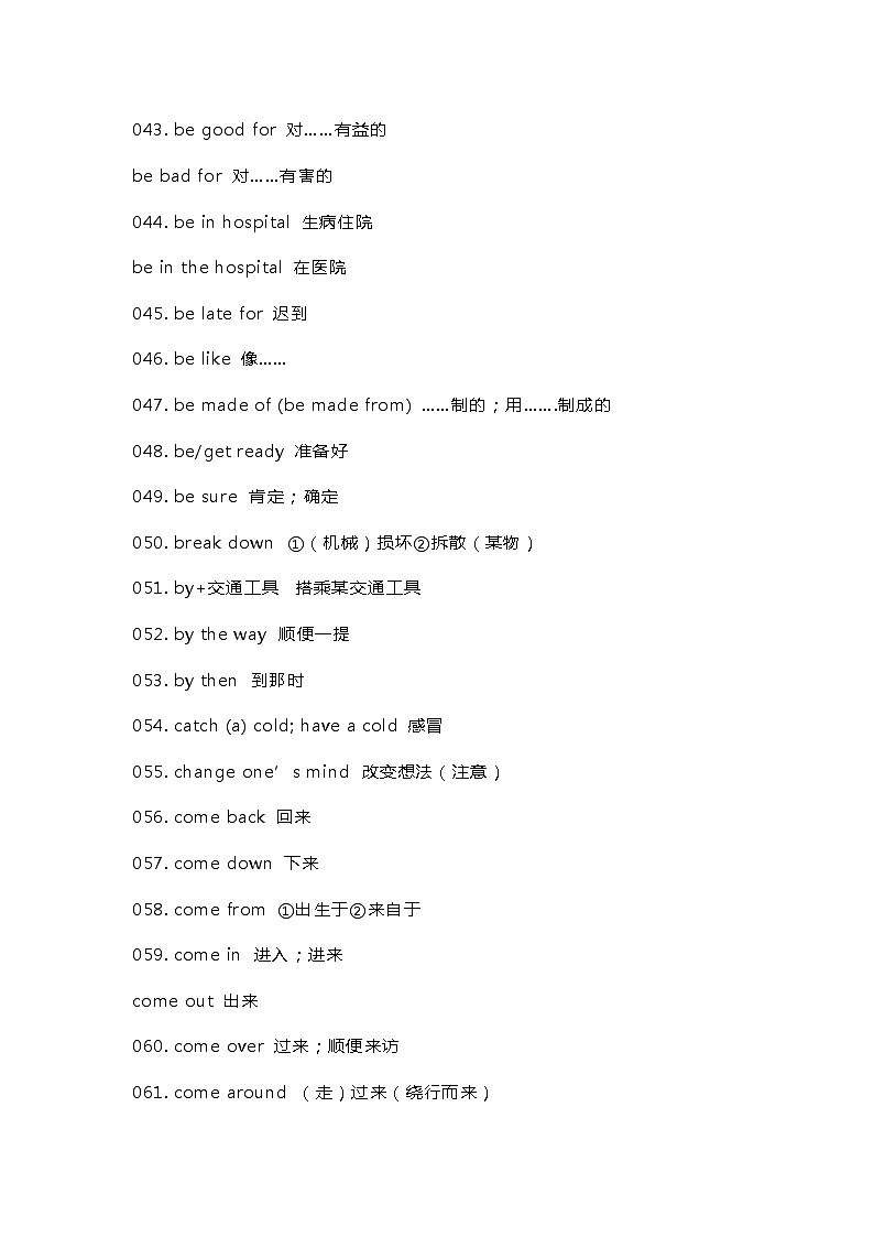 初中英语最重要的218条固定词组第3页