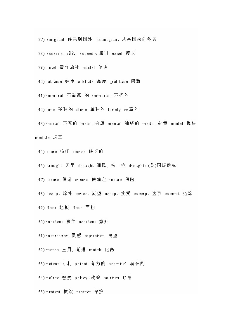 初中英语最容易拼写错误的150组单词第3页