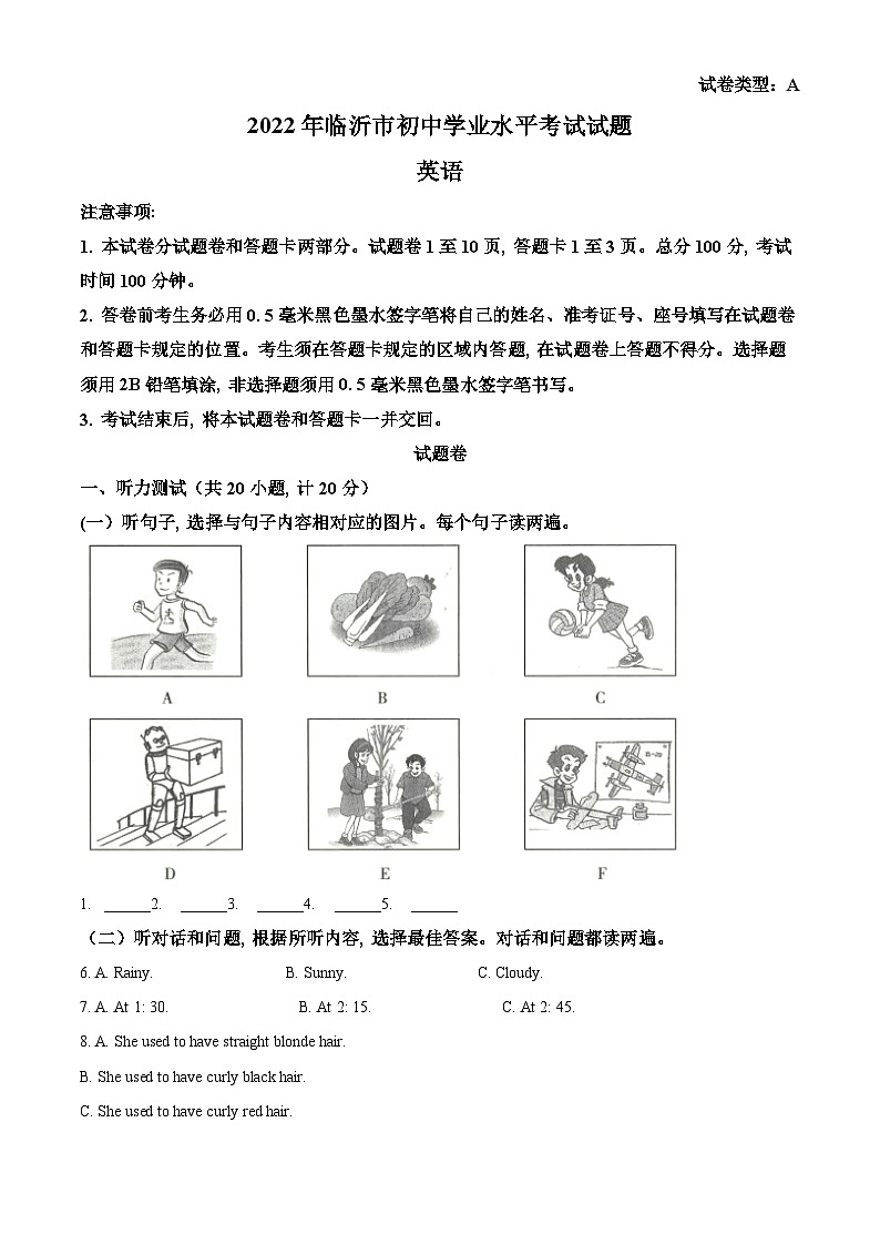 2022年山东省临沂市中考英语真题（解析版）01