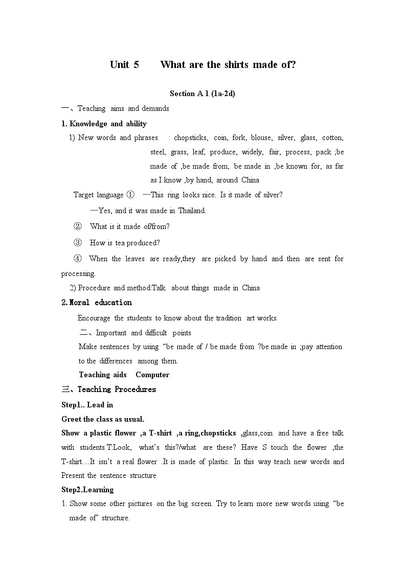 Unit5 Section A 1a-2d教案人教版英语九年级全册第1页