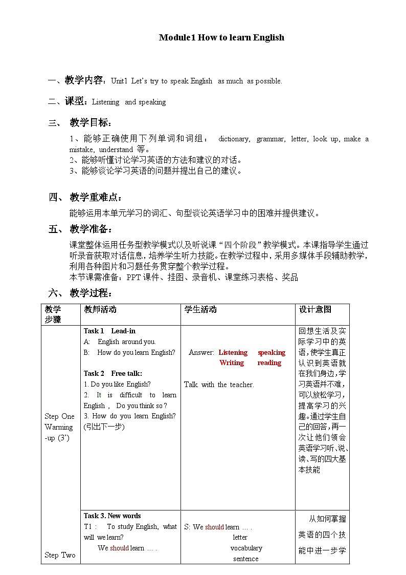 Unit 1 初中外研八上英语_Module 1 How to learn English【教学课件+教案】01