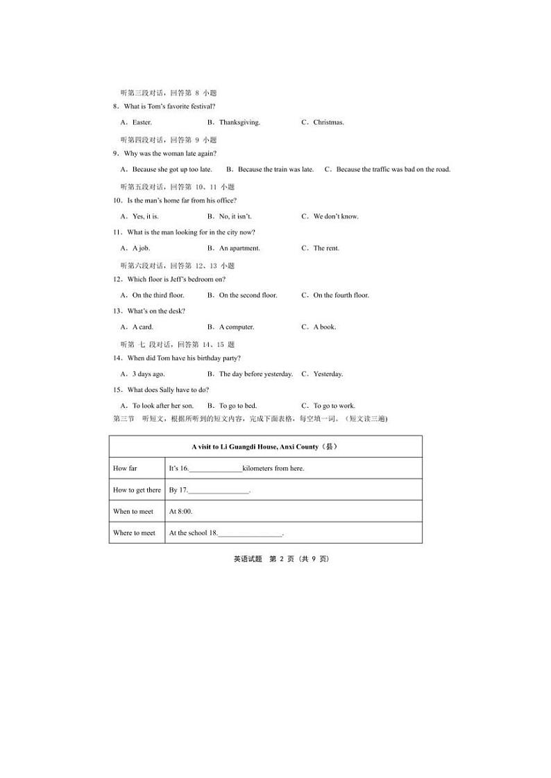 福建省漳州第一中学碧湖校区2023-2024学年八年级上学期开学考试英语试题第2页