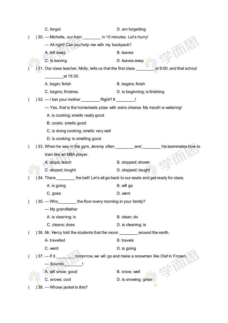 2019-2020年深圳外国语学校初一英语期中试题及答案第2页