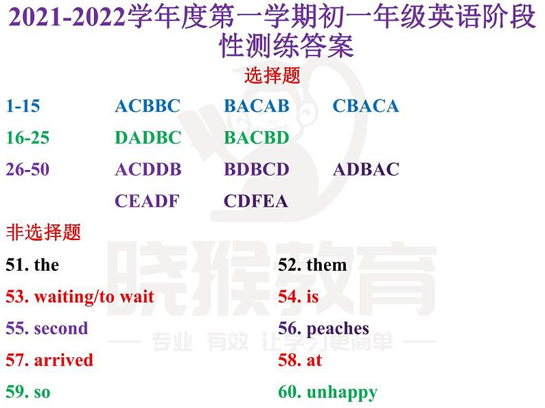 2021-2022学年广东省深圳市宝安中学第一学期初一年级英语阶期中试卷（答案）第1页