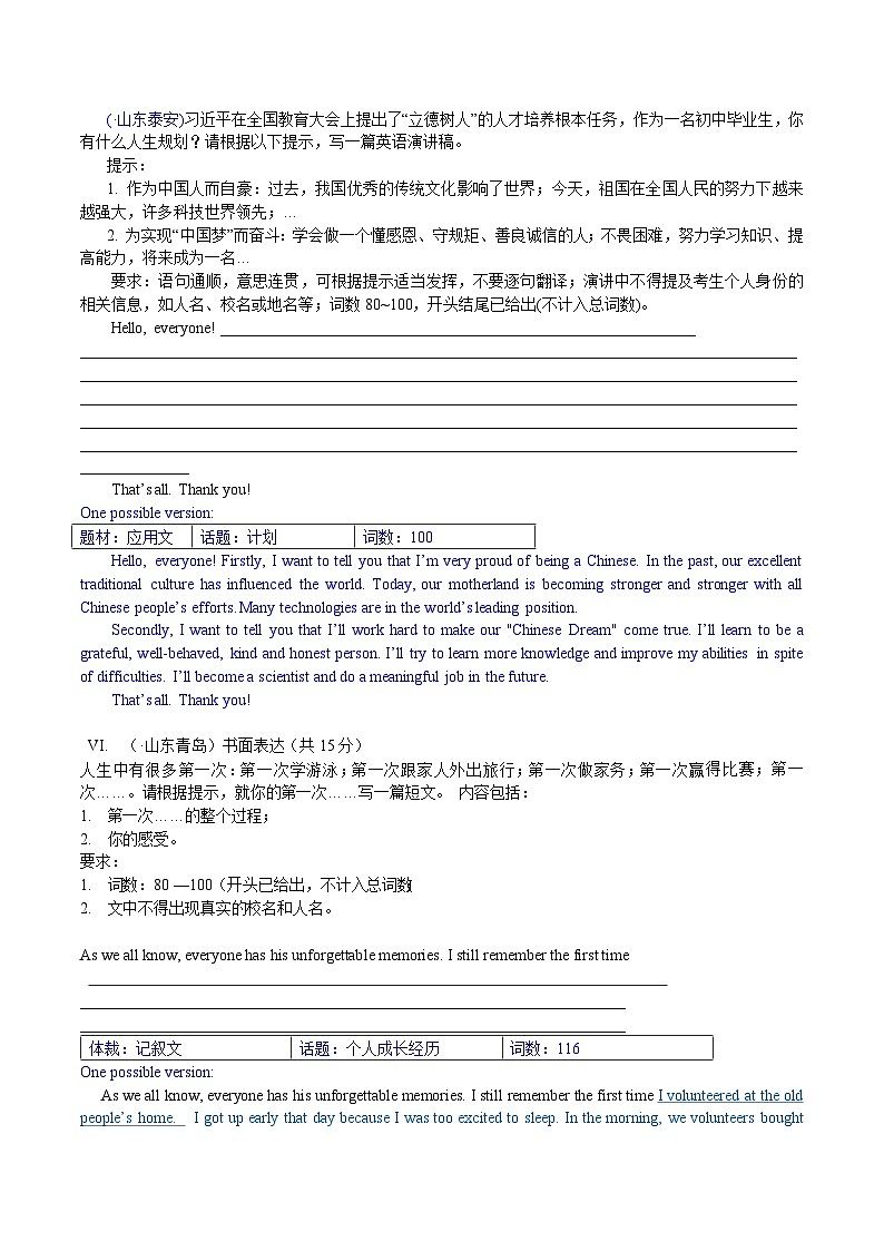 中考英语真题分类汇编word版含解析 3 话题作文 真题第1页