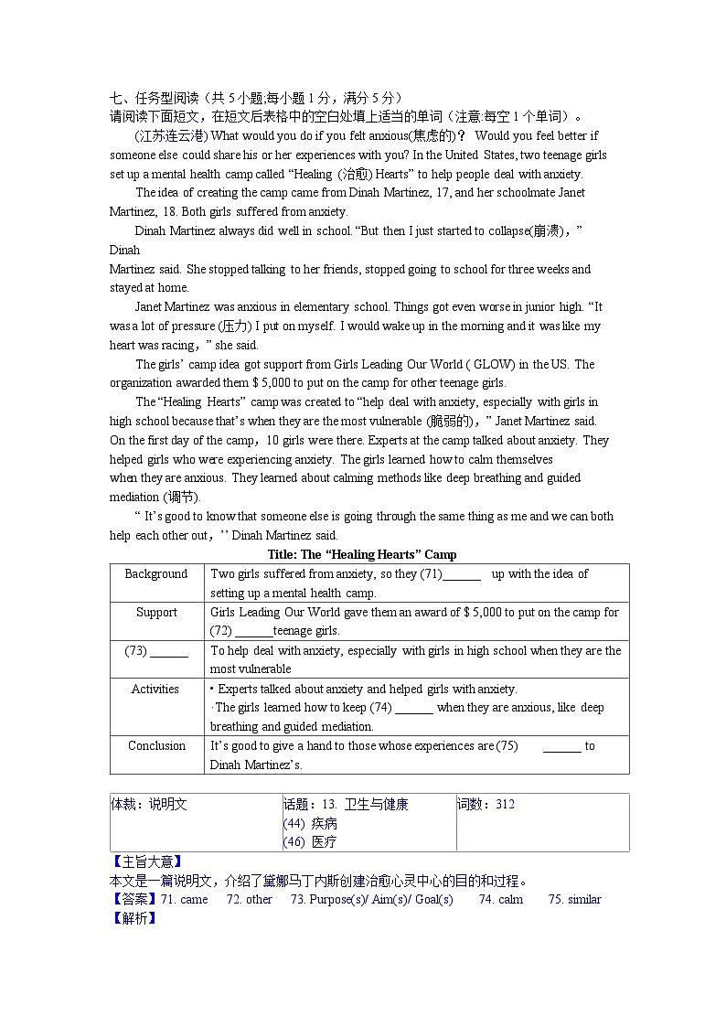 中考英语真题分类汇编word版含解析 任务型阅读 1 完成句子、短文或表格 真题第1页