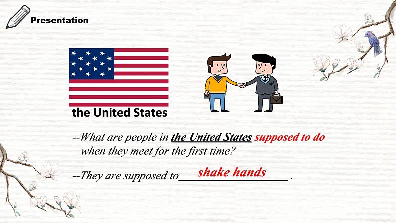 【核心素养目标】人教版初中英语九年级全册 Unit 10 You're supposed to shake hands. Section A 1a-1c课件+教案+同步练习（含反思和答案）06