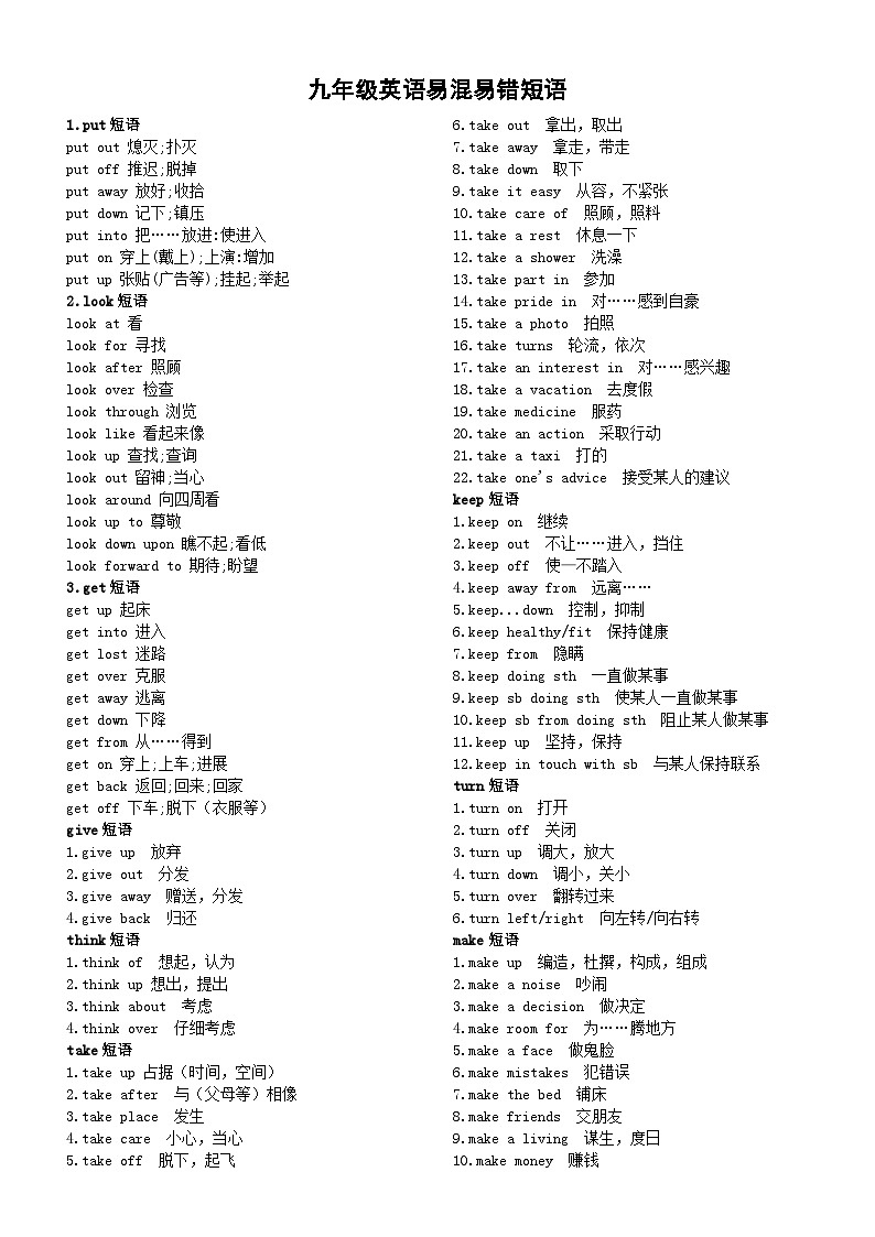 初中英语人教新目标九年级全册易混易错单词及短语汇总02