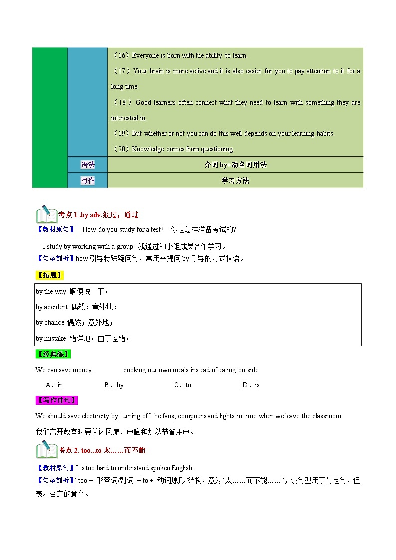 【期中单元考点讲练】（人教版） 2023-2024学年九年级全册英语Unit1考点讲练试卷02