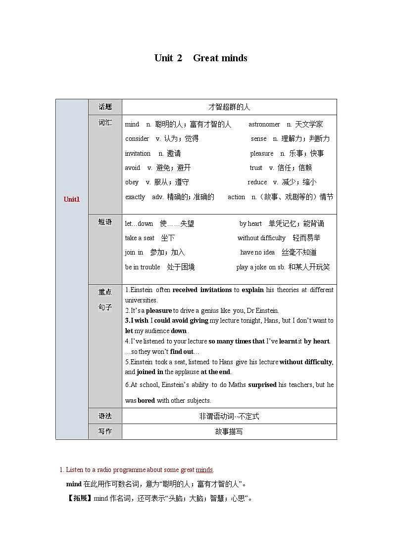 【期中单元考点讲义】（牛津沪教版） 2023-2024学年九年级英语上册Unit2 Great minds考点讲义01
