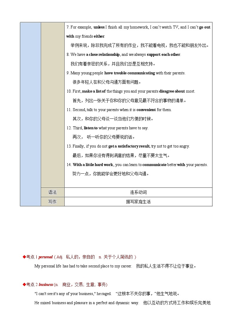 【期中单元考点讲义】（牛津沪教版） 2023-2024学年九年级英语上册Unit3 Family life考点讲义03