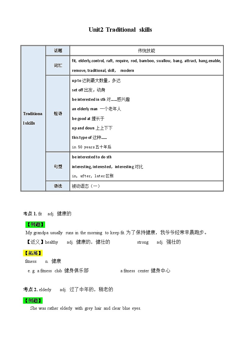 【期中单元考点讲义】（牛津沪教版） 2023-2024学年九年级英语上册Unit2考点讲义01