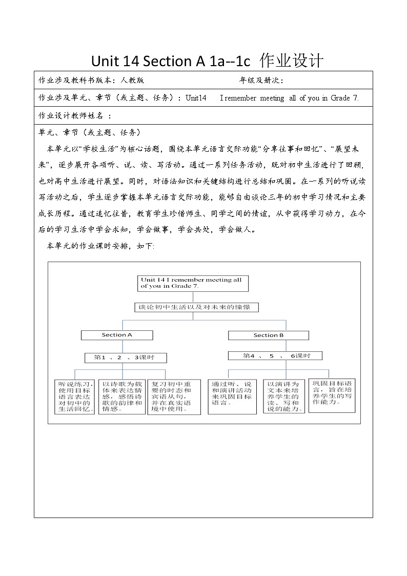 Unit 14 Section A 1a--1c 作业设计 人教新目标版英语九年级全一册第1页