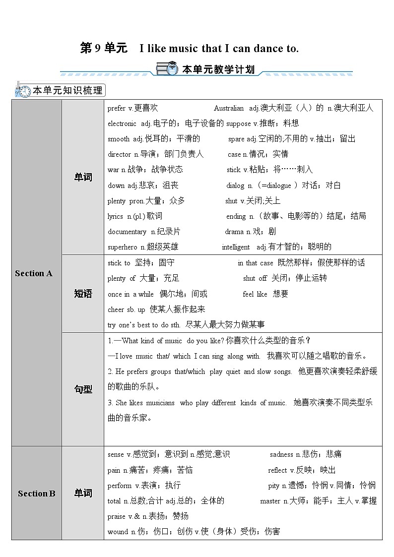 人教版九年级英语下册第九单元《I like music that I can dance to.》教案第1页