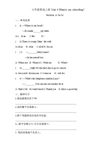 人教新目标 (Go for it) 版七年级上册Unit 4 Where’s my  schoolbag?Section A巩固练习