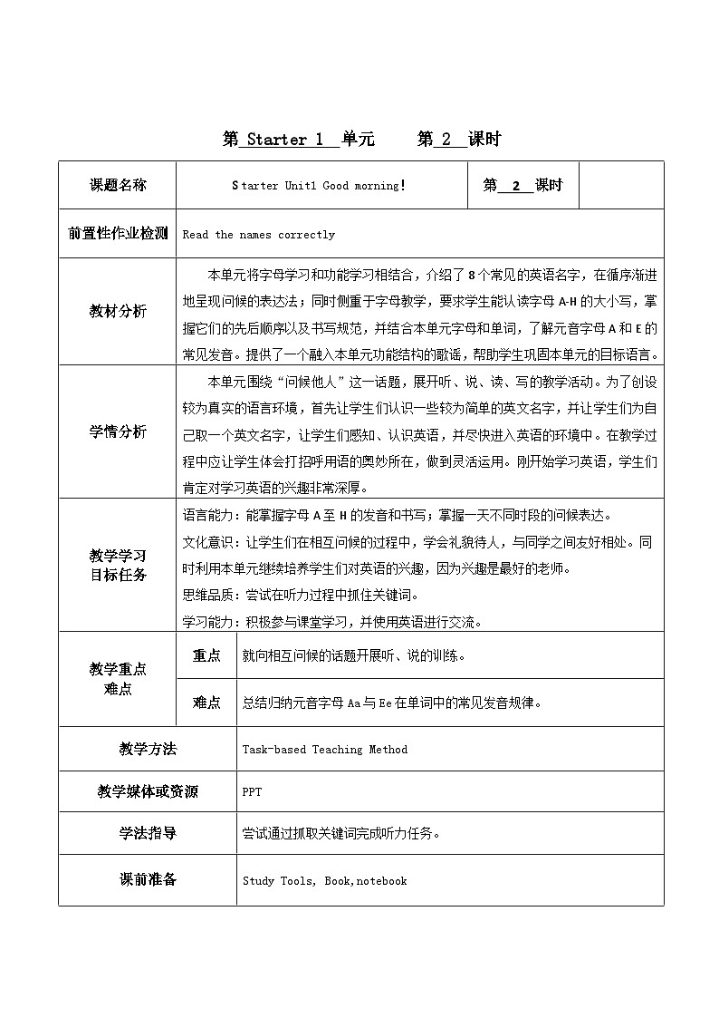 Starter unit 1 3a-4d  教学设计 人教版英语七年级上册01