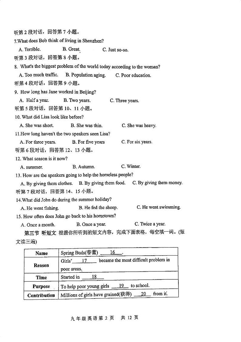 福建省福州闽江学院附中2023-2024学年上学期九年级10月月考英语试卷第2页
