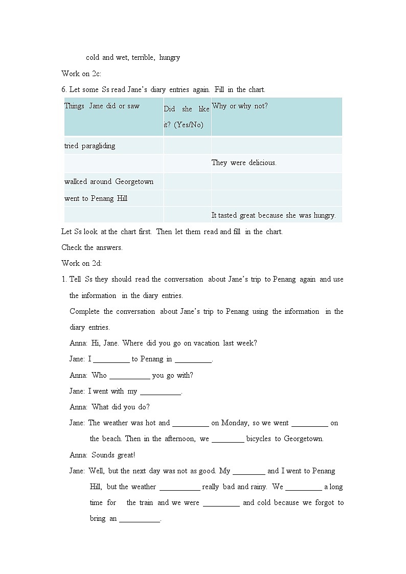 人教新目标 (Go for it) 版  八年级上册 Unit 1Where did you go on vacation?  Section B教学设计03