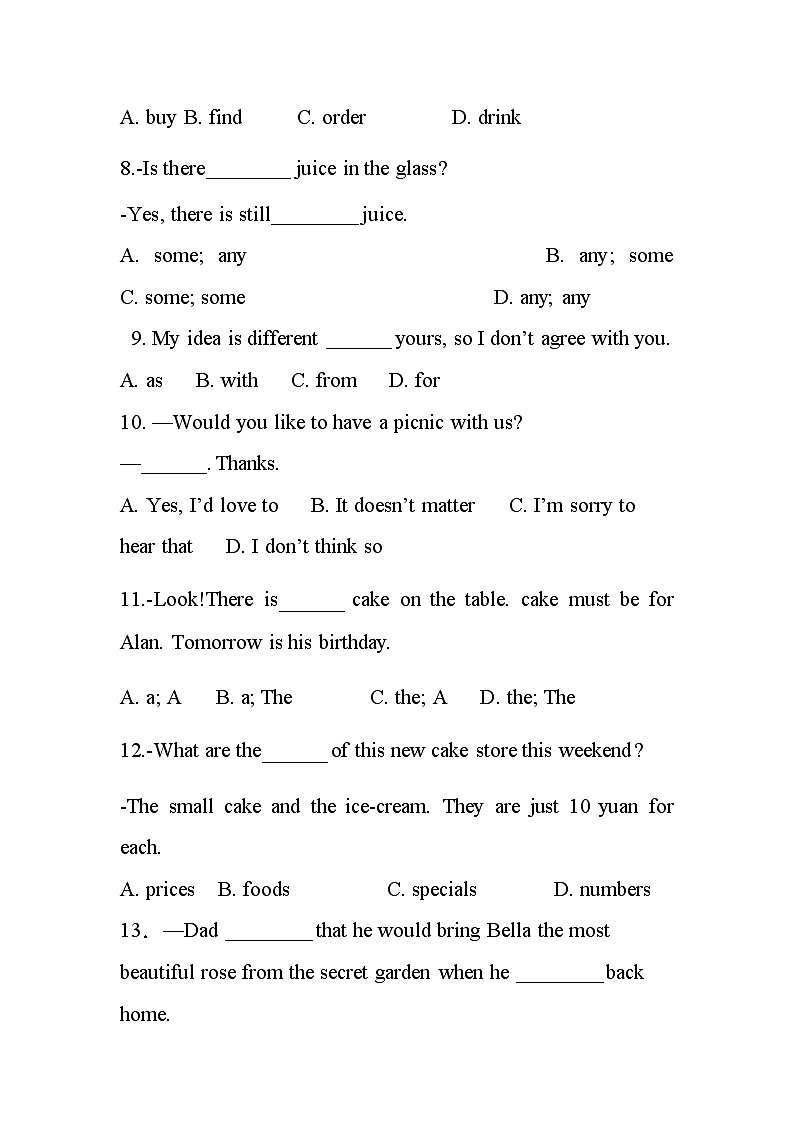 Unit 10-Unit 12 单元复习模拟演练暑假甘肃兰州 人教版七年级英语下册02