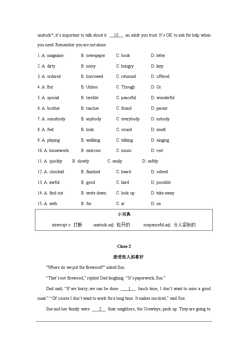 中考英语完形填空专项练习02