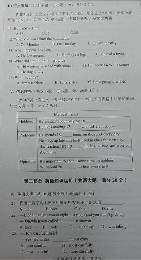 安徽省阜阳市临泉县2022-2023学年八年级下学期期末考试英语试题第2页