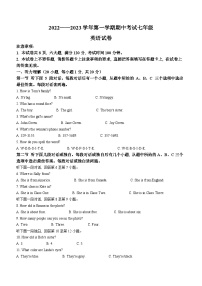 河南省洛阳市嵩县2022-2023学年七年级上学期期中考试英语试题