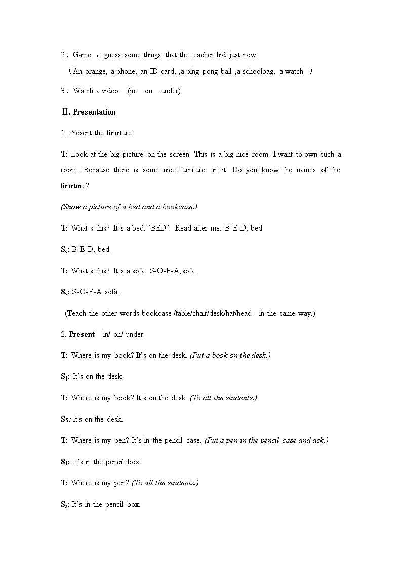 人教版七年级上册 Unit 4 Where 's my schoolbag  Section A  (1a-1c) 教案第2页