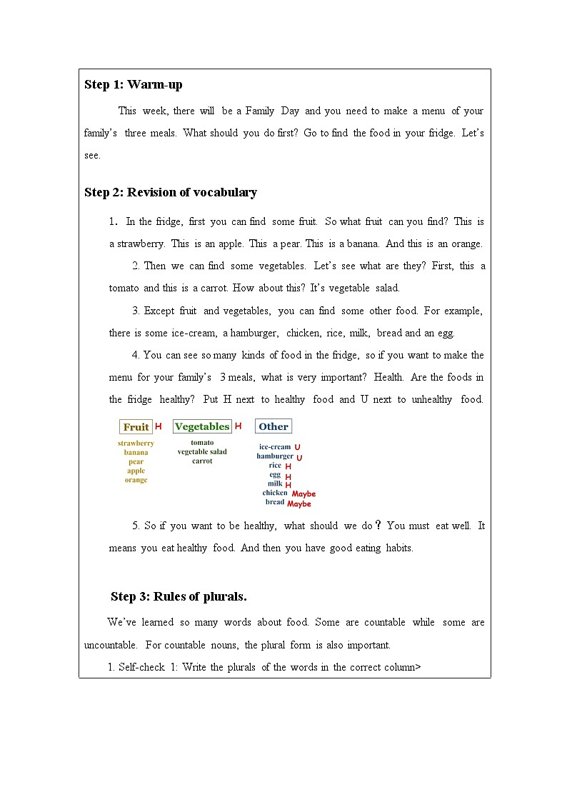 Unit 6 Do you like bananas Section B Self check & Revision 教学设计  人教版英语七年级上册第2页