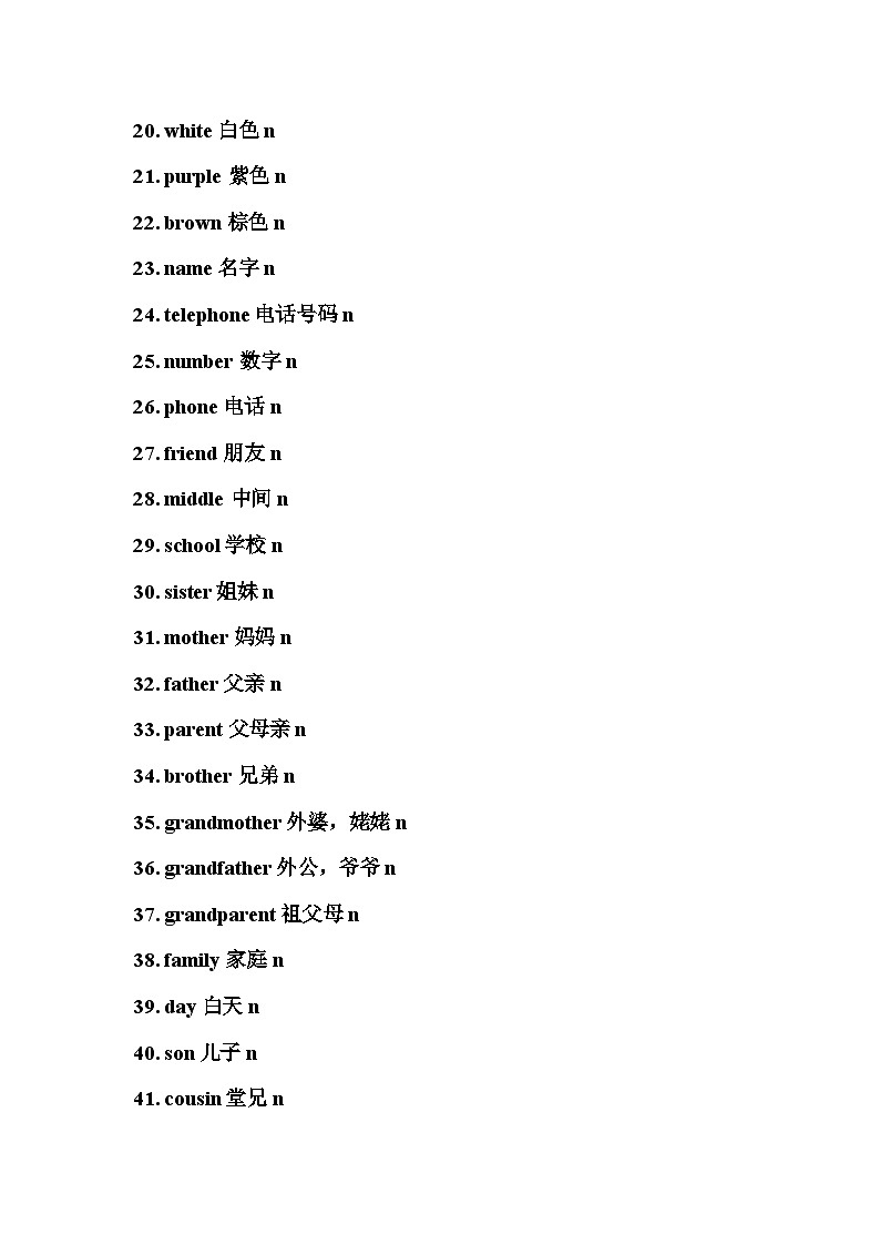 人教版七年级英语上册 期末词汇总第2页