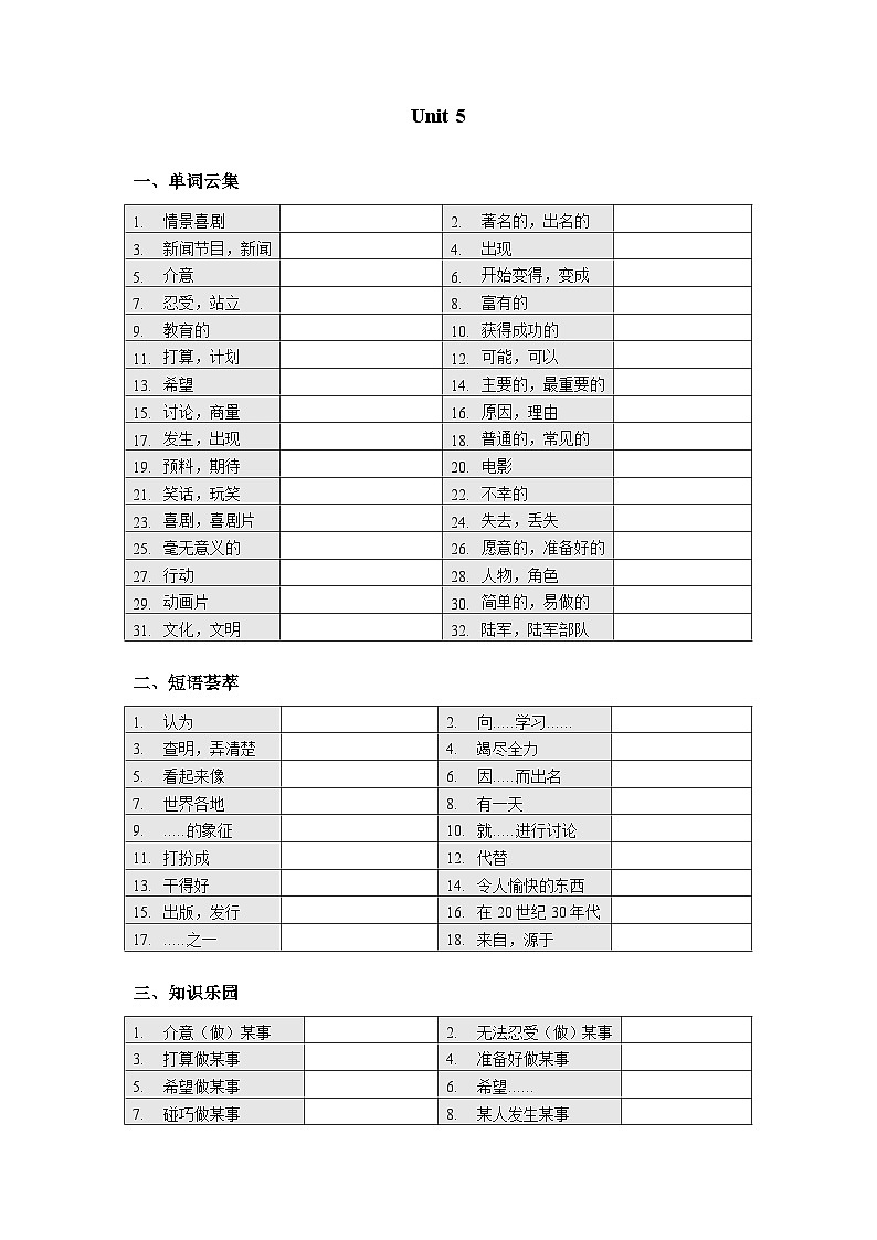 八上期中复习过关测试：人教版英语Unit 5第1页