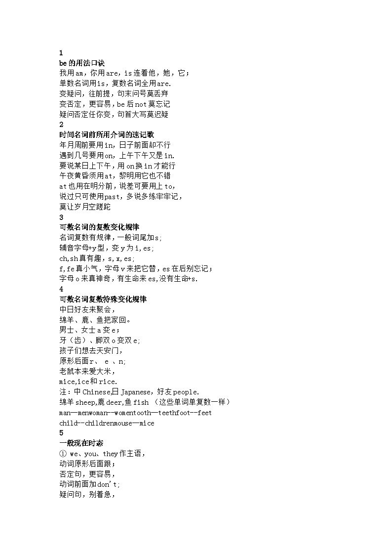 初中英语考试语法知识总结：歌诀版01