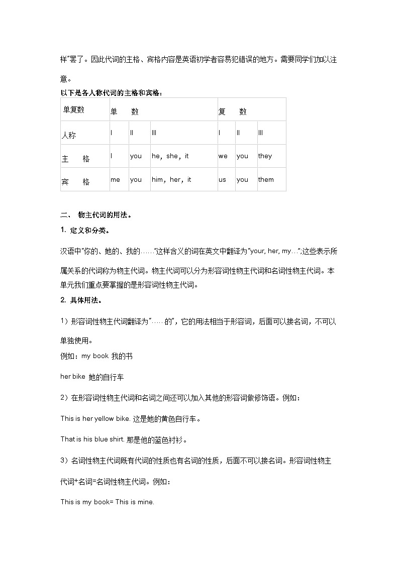 初中英语人称代词、物主代词和指示代词的用法第2页