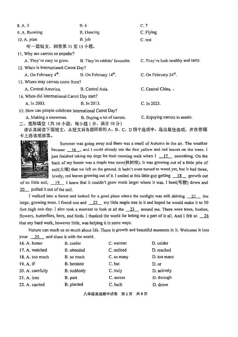 江苏省苏州高新区2023-2024学年八年级上学期英语期中阳光调研试卷第2页
